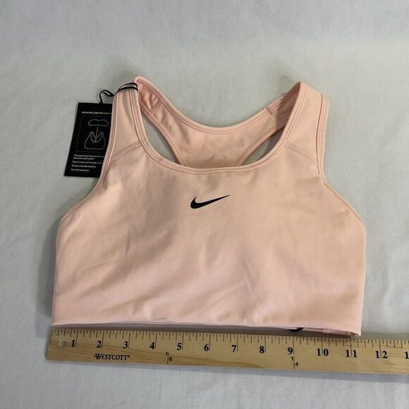 New Nike Dri Fit Swoosh Sports Bra Mid Impact Coral Pink Women's Small - Picture 11 of 11